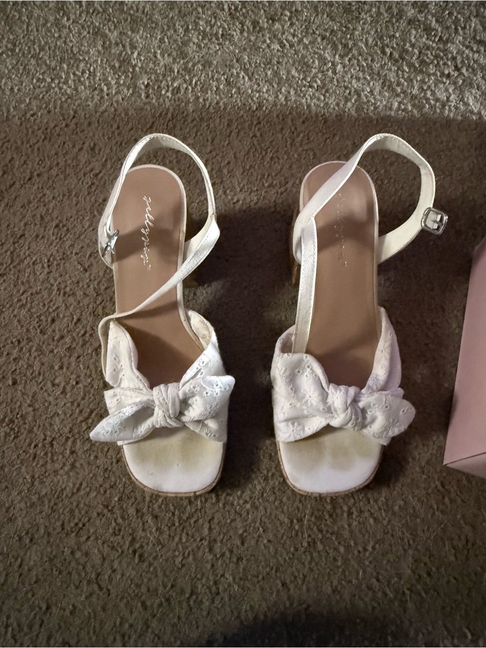 Jellypop White Eyelet Bow Slingback Heels